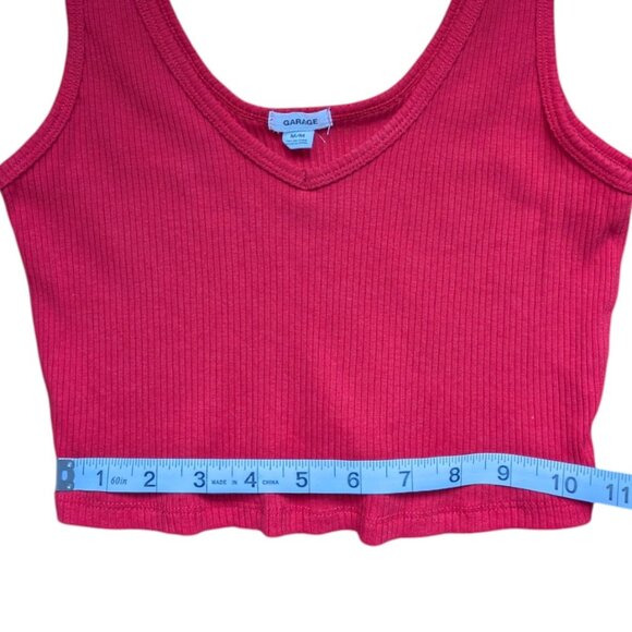 Garage Red V-neck Ribbed Cropped Tank Top Women Size Medium - Picture 9 of 10